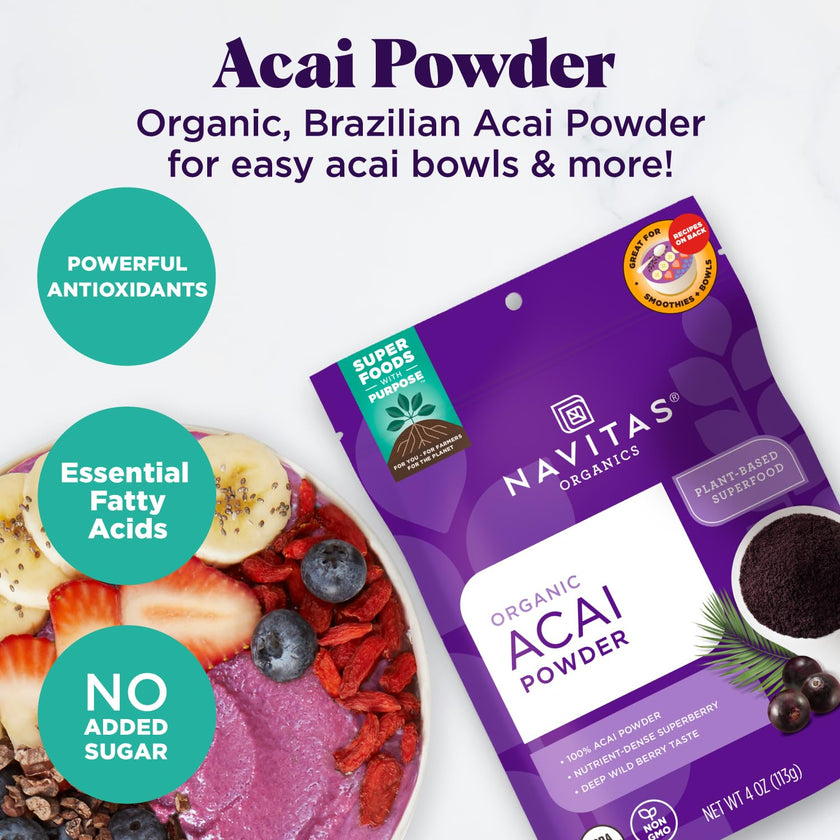 NAVITAS NATURALS Organic Acai Powder, 4-Ounce Pouches 🍁 All In One Marketplace Canada