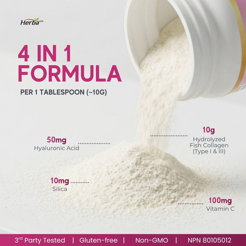 Herba Marine Collagen Powder for Women & Men with Hyaluronic Acid, Vitamin C, and Silica – 305g | Made in Canada | Wild Caught | Hydrolyzed Collagen Peptides | Antibiotics Free | Sustainably Sourced 🍁 All In One Marketplace Canada