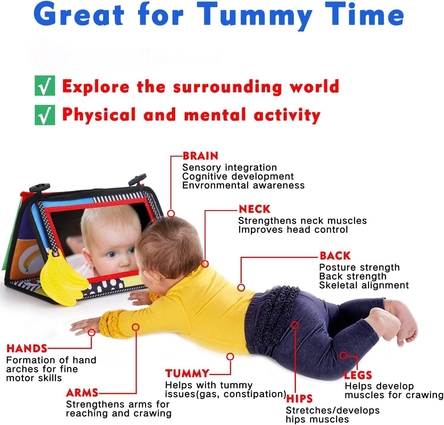 Tummy Time Baby Mirror Toy, Black and White High Contrast Baby Newborn Toys 3 6 12 Months, Montessori Crinkle Cloth Book Sensory Activity Development Gift for 0-6 Months Infant Boys Girls Easter Gift 🍁 All In One Marketplace Canada