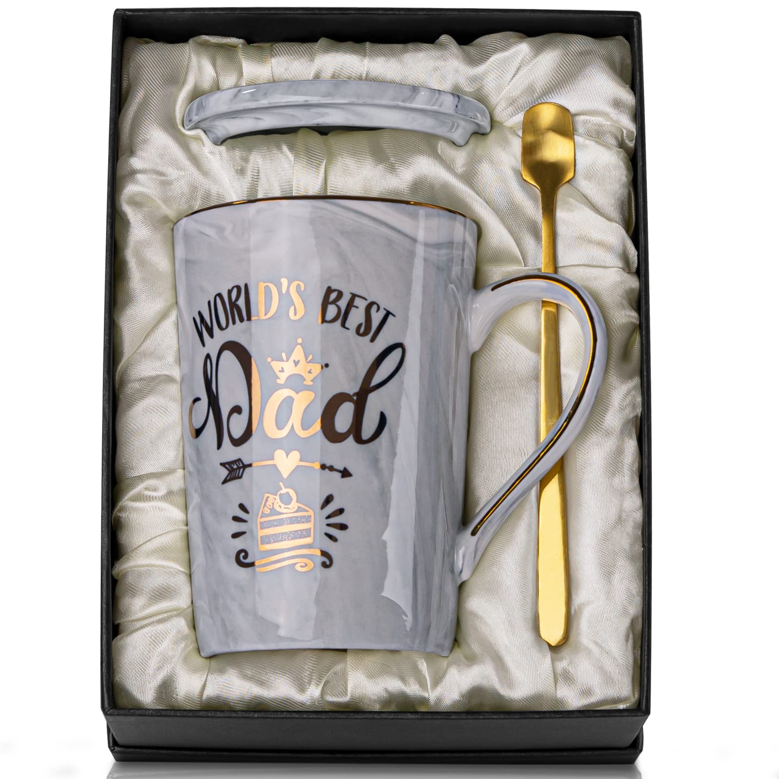 Fathers Day Gifts Presents for Dad - Dad Birthday Gift from Daughter, Son - World' s Best Dad Mug - Christmas Gift for Dad, New Dad, Husband - 14oz Grey Ceramic Coffee Mug, Greeting Card, Gift Box 🍁 All In One Marketplace Canada