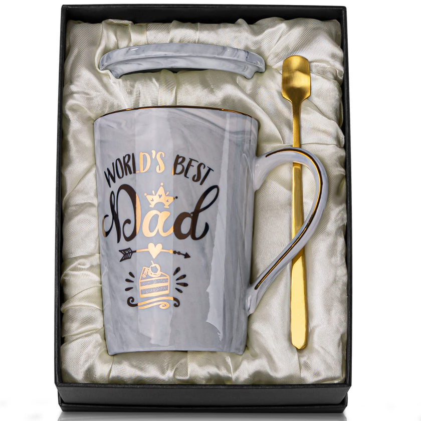 Fathers Day Gifts Presents for Dad - Dad Birthday Gift from Daughter, Son - World' s Best Dad Mug - Christmas Gift for Dad, New Dad, Husband - 14oz Grey Ceramic Coffee Mug, Greeting Card, Gift Box 🍁 All In One Marketplace Canada