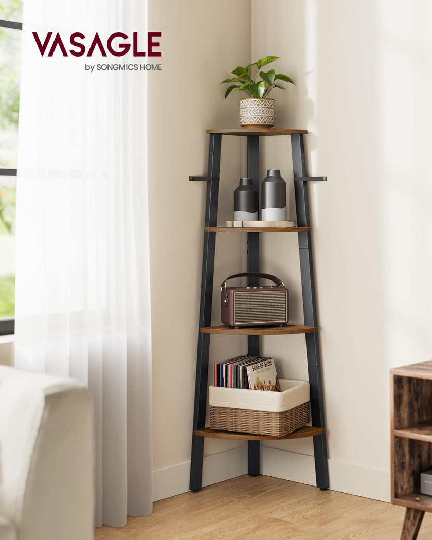 VASAGLE Corner Shelf Stand, 4-Tier Corner Bookshelf, Industrial Ladder Shelf, Plant Stand for Living Room, Office, Kitchen, Rustic Brown and Matte Black ULLS34X 🍁 All In One Marketplace Canada