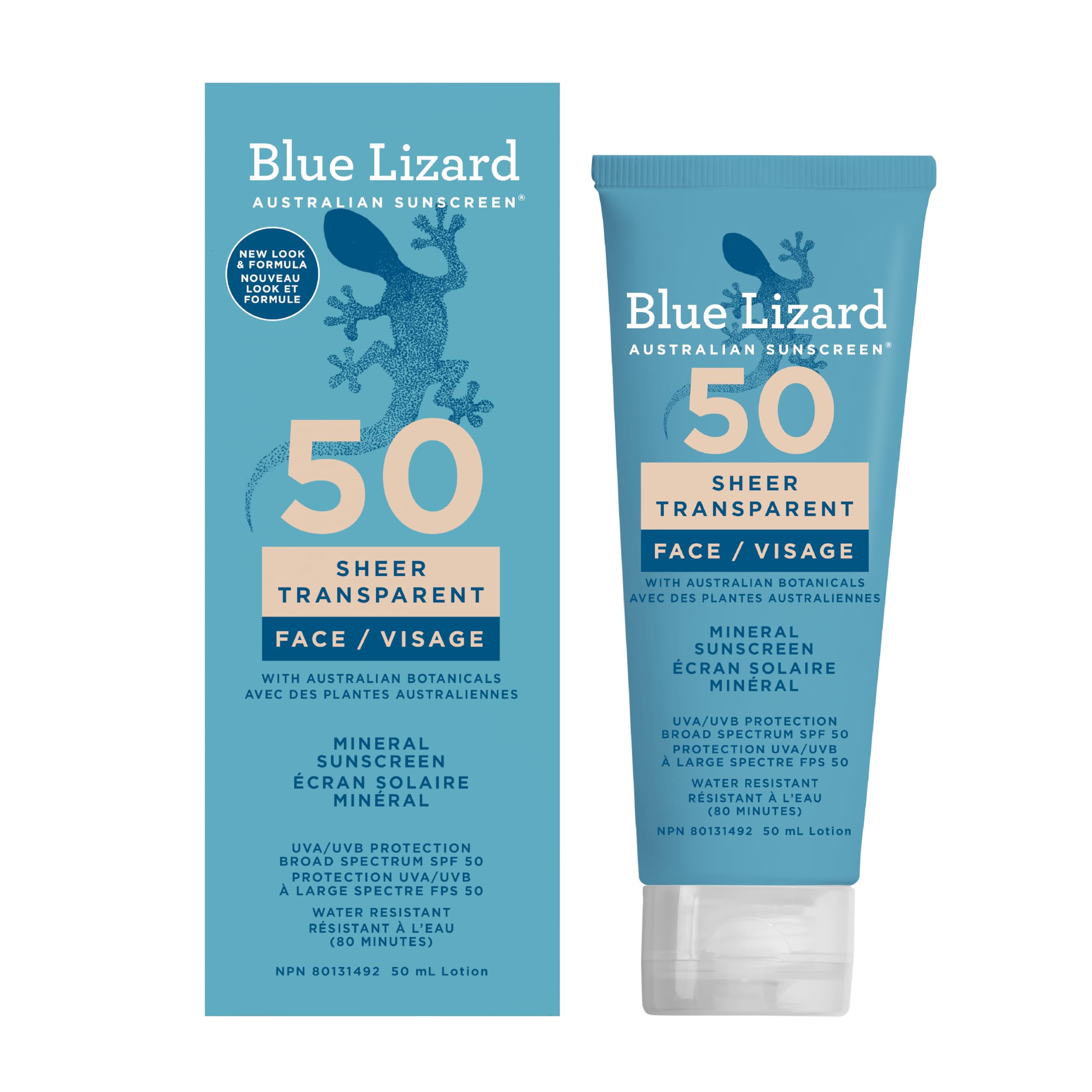 Blue Lizard Sheer Face Mineral SPF 50 Sunscreen Lotion, 100% Mineral Formula, Blue Light Protection, Lightweight, No White Cast, Nourishes and Hydrates, Paraben-Free, Fragrance-Free, 50 ml 🍁 All In One Marketplace Canada