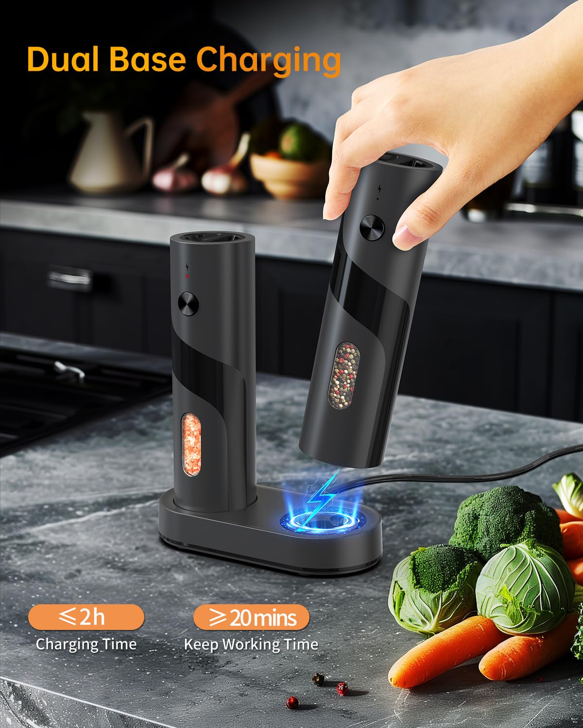 CIRCLE JOY Electric Salt and Pepper Grinder Set with Charging Base, Rechargeable Automatic Pepper Mill Grinder with Adjustable Coarseness, Easy Filling 110ml Large Capacity with Led for Home Kitchen 🍁 All In One Marketplace Canada