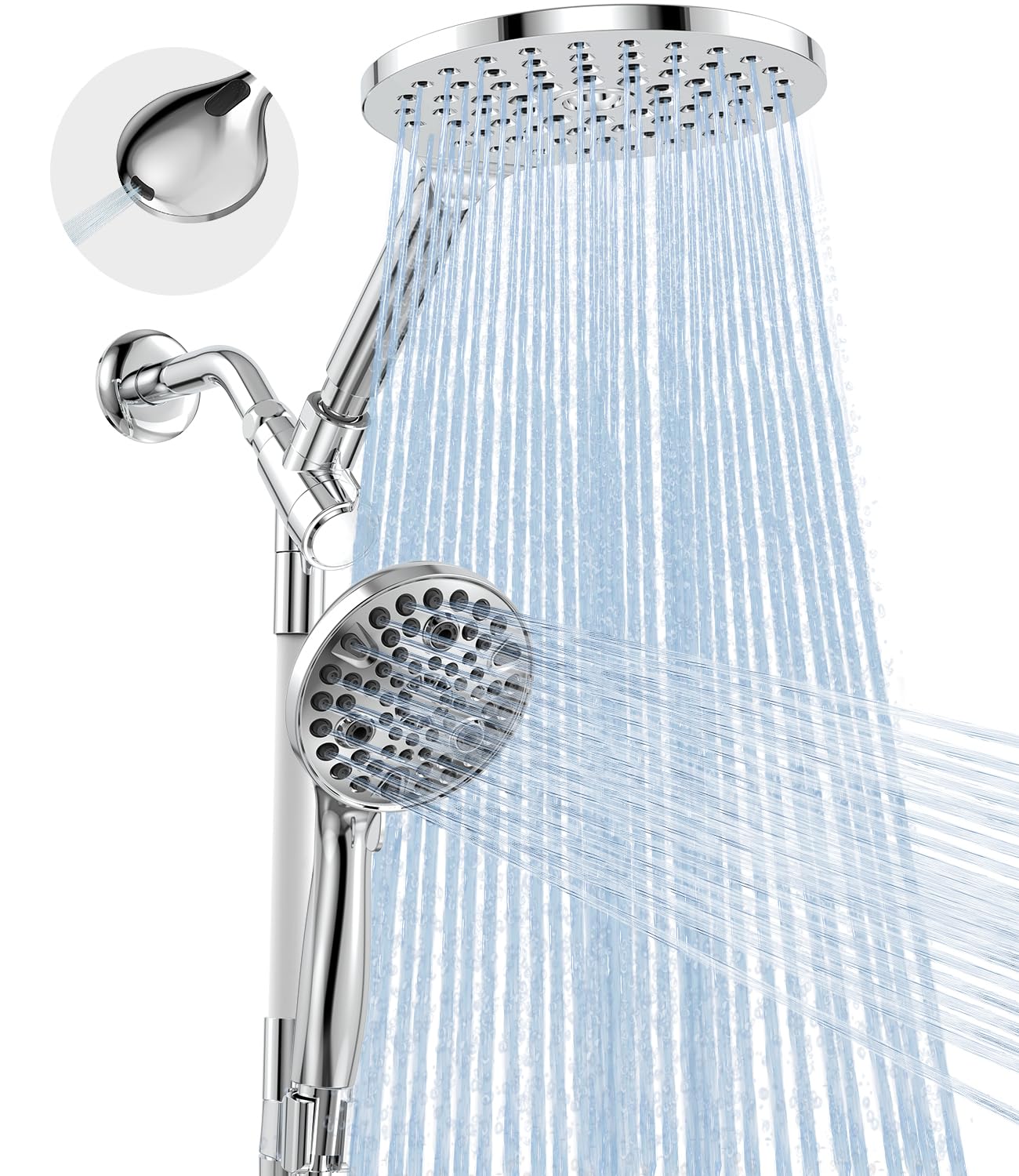 MakeFit Rain Shower Heads System, 3-Spray Dual Shower Head with Solid Brass Adjustable Bar, Rainfall Showerhead with 10 Settings High Pressure Handheld Spray, Buit-in Power Wash Mode (Chrome) 🍁 All In One Marketplace Canada