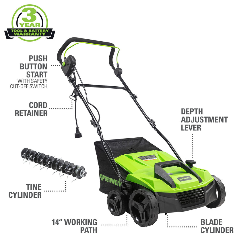 Greenworks 13 Amp 14-Inch Corded Dethatcher/Scarifier, DT13B00 🍁 All In One Marketplace Canada