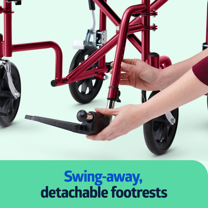 Medline Lightweight Transport Wheelchair with Handbrakes, Folding Transport Chair for Adults has 12 inch Wheels, Red 🍁 All In One Marketplace Canada