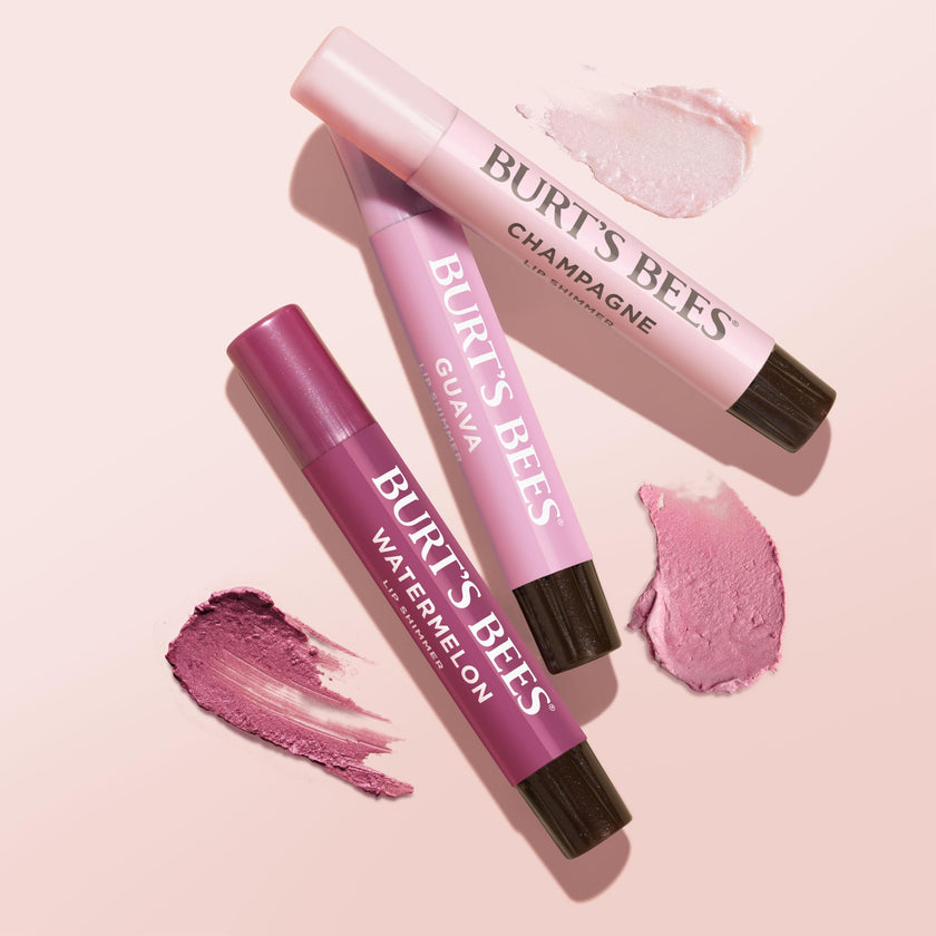 Burt's Bees Lip Shimmer, 100% Natural Origin Lip Gloss, Tinted Lip Colour | Get Soft and Hydrated Lips | Pack of 3 - (Pink) Champagne, Watermelon, Guava 🍁 All In One Marketplace Canada