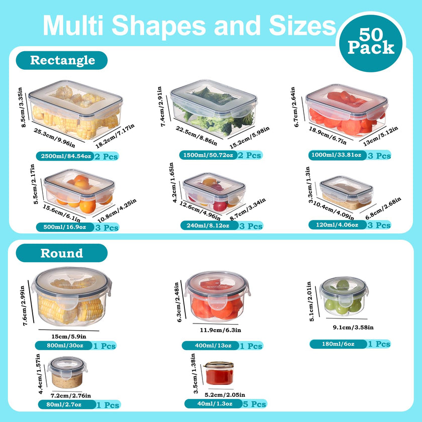 Pure Future 50-Piece Food Storage Containers Set (25-Pack) - Includes 2x JUMBO 2.5L (84oz) & 2x 1.5L Large Bins, Airtight Plastic Meal Prep Lunch Boxes with Lids, Microwave/Freezer Safe, BPA Free 🍁 All In One Marketplace Canada