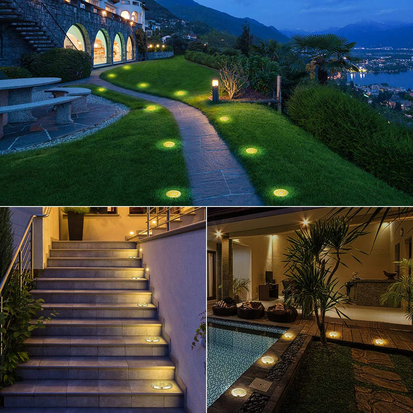 LYHOPE Solar Ground Lights Outdoor, 16 Pack 8 LED Solar Disk Lights Waterproof Garden In-ground Pathway Lights Landscape Lighting for Lawn,Yard,Deck,Patio,Walkway (Warm White) 🍁 All In One Marketplace Canada