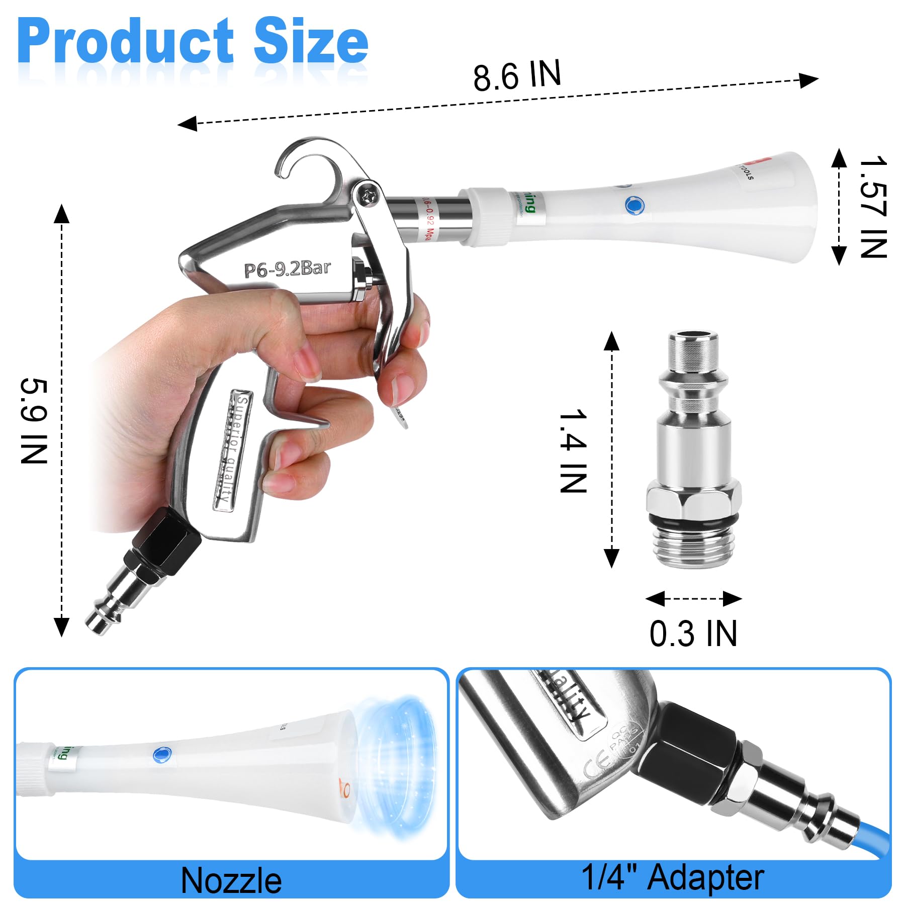 phepetroll Air Blow Gun Car Detailing Dry Cleaning Air Gun with Tapered Nozzle High Pressure Car Cleaning Tool, Car Dryer Air Blower for Car Surfaces Quickly Blasts Dust, Works with Air Compressor 🍁 All In One Marketplace Canada
