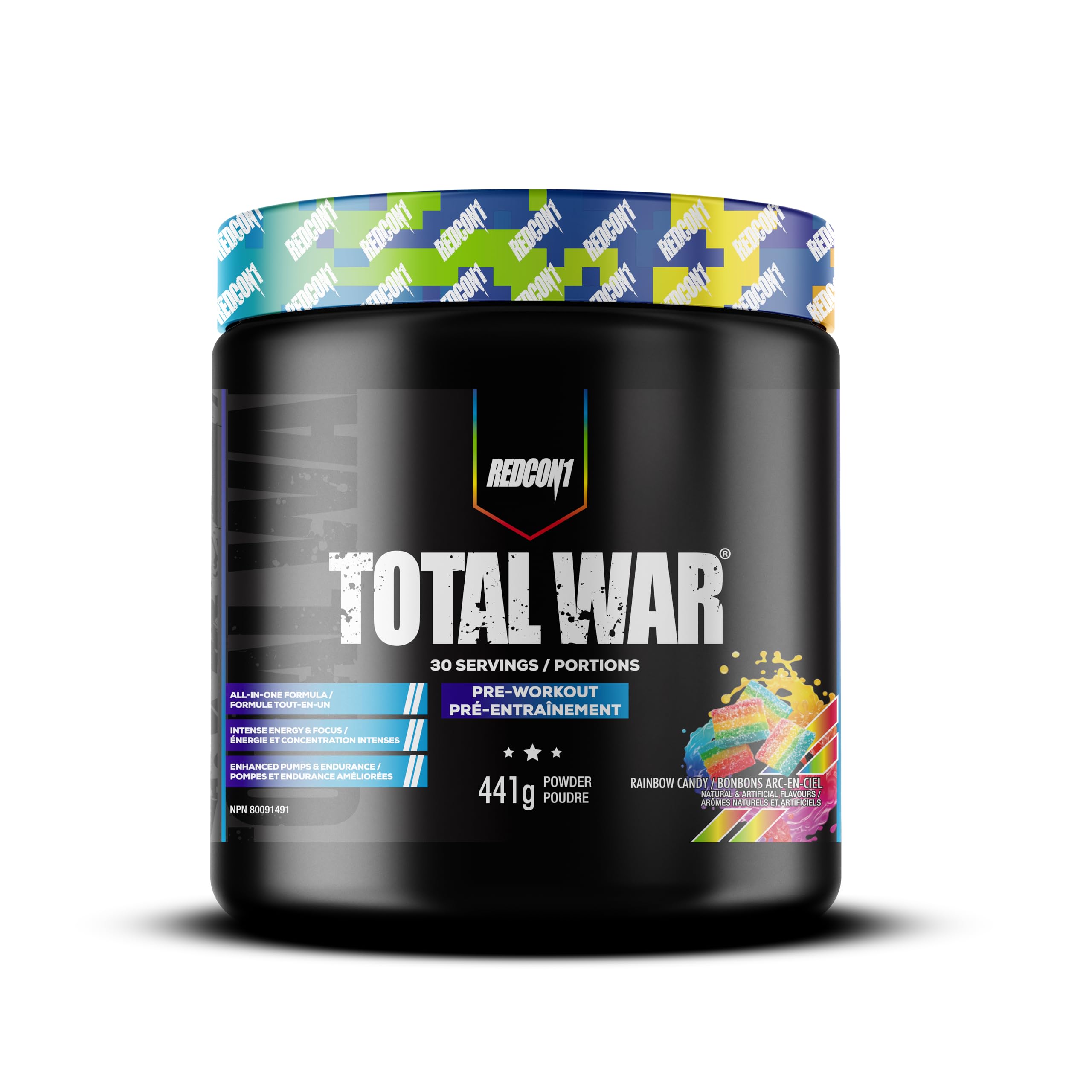 REDCON1 Total War Pre Workout Powder, Rainbow Candy - Beta Alanine + Citrulline Malate Vegan & Keto Friendly Preworkout for Men & Women with 250mg of Caffeine - Fast Acting HMB (30 Servings) 🍁 All In One Marketplace Canada