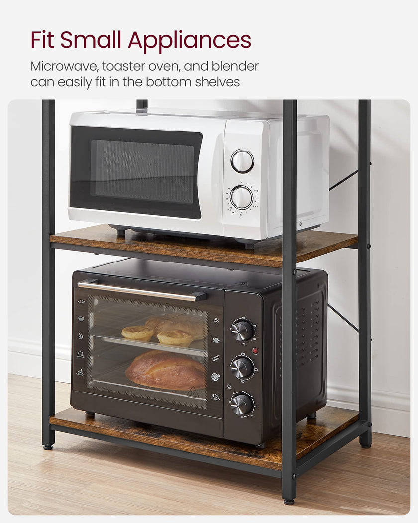 VASAGLE Coffee Bar, Baker’s Rack for Kitchen with Storage, 6-Tier Kitchen Shelves with 6 Hooks, Microwave Stand, Industrial, 15.7 x 23.6 x 65.7 Inches, Rustic Brown and Black UKKS024B01 🍁 All In One Marketplace Canada