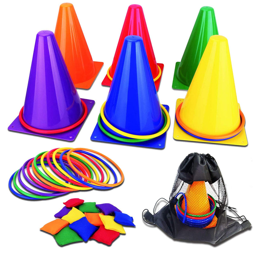 unanscre 31PCS 3 in 1 Carnival Outdoor Games Combo Set for Kids, Soft Plastic Cones Bean Bags Ring Toss Game, Gift for Birthday Party/Xmas 🍁 All In One Marketplace Canada