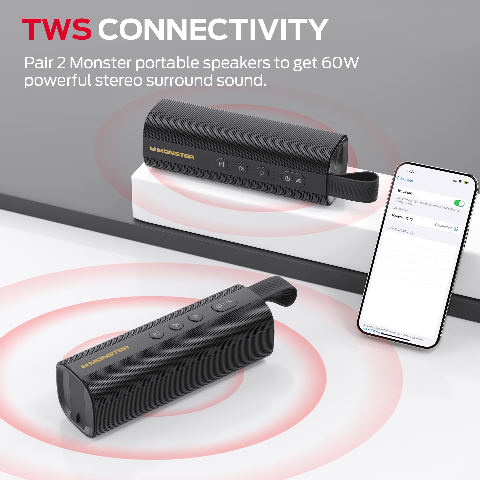 Monster S290 Bluetooth Speaker, Portable Bluetooth Speaker with 30W Loud Stereo Sound, Bluetooth 6.0, 20H Playtime, TWS Pairing, Support AUX/TF Card, IPX6 Waterproof Wireless Speaker for Home, Travel 🍁 All In One Marketplace Canada