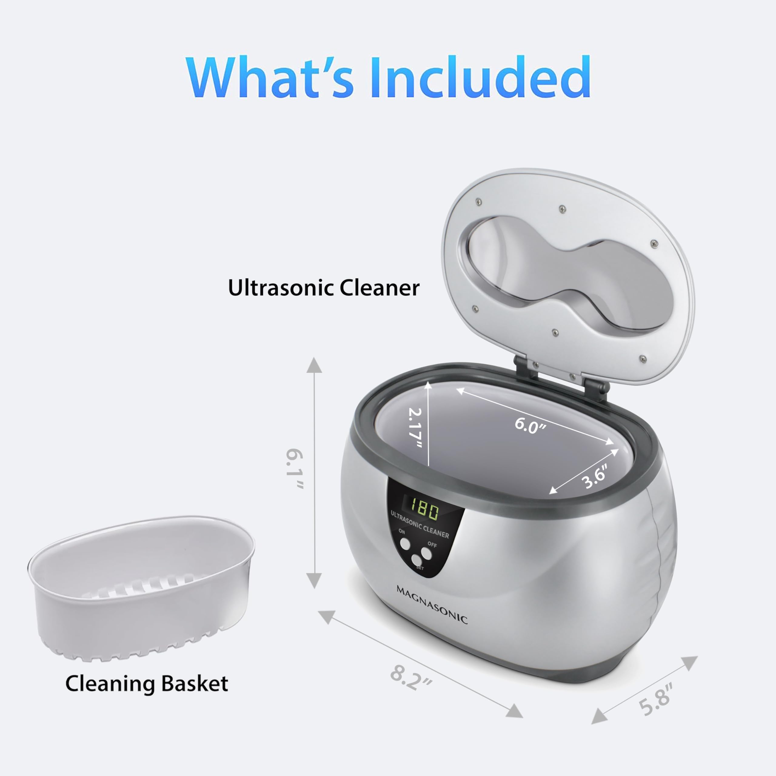 Magnasonic Ultrasonic Cleaner - 20oz Stainless Steel Tank, Digital Timer, 5 Cleaning Modes, Ultrasonic Jewelry Cleaner for All Jewelry, Eyeglasses, Watches, Dentures, Retainers & More 🍁 All In One Marketplace Canada
