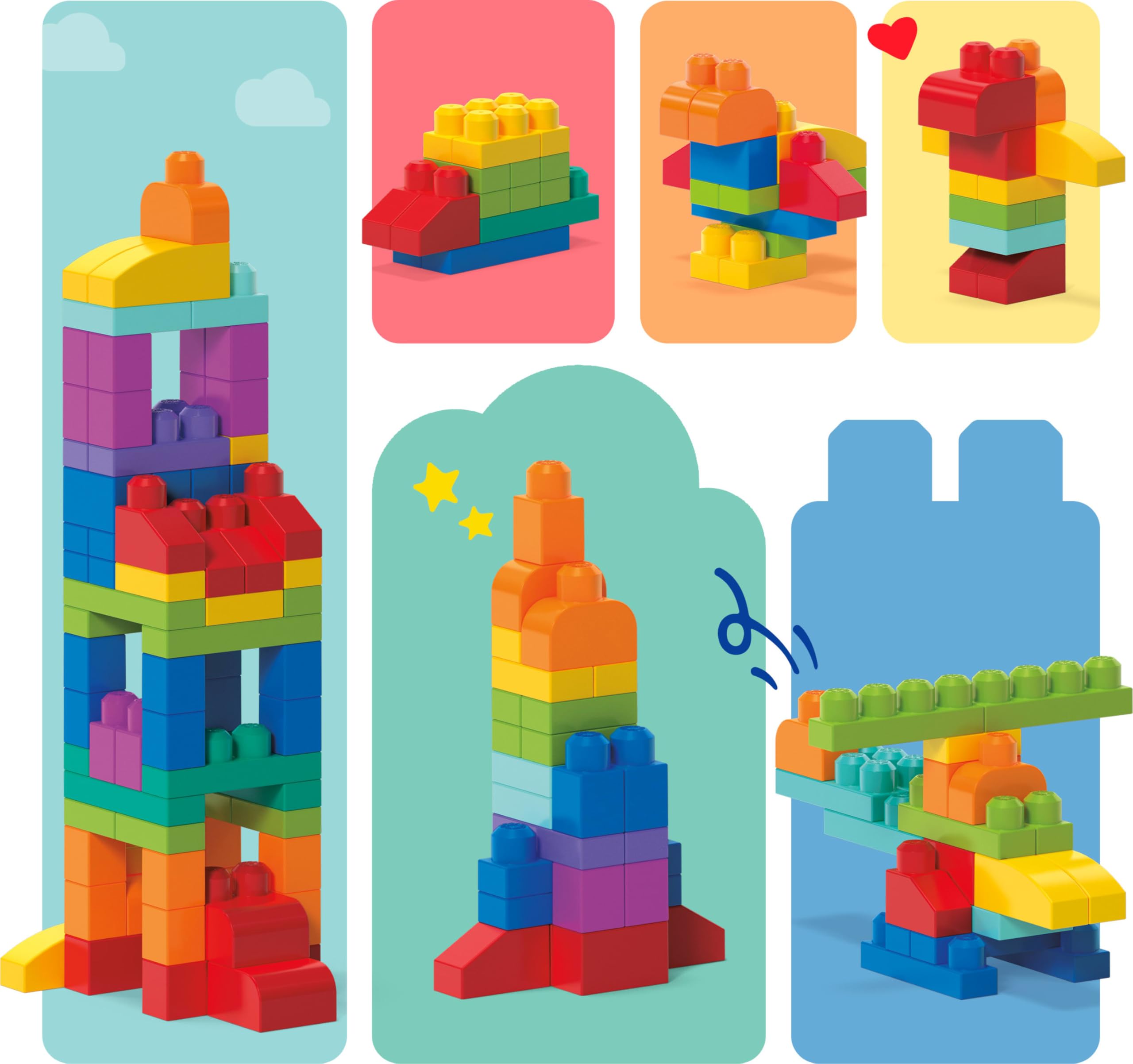 MEGA BLOKS First Builders Toddler Blocks Toys Set, Big Building Bag Collection with 80 Pieces and Storage, Blue, Ages 1+ Years 🍁 All In One Marketplace Canada