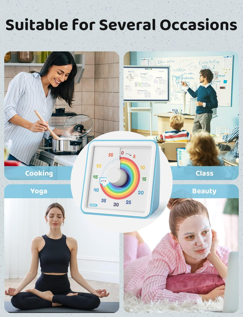 LIORQUE Visual Timer 60 Minute Countdown Timer for Kids Autism with Rainbow Pattern Design, Silent Time Management Tool, No Ticking 🍁 All In One Marketplace Canada