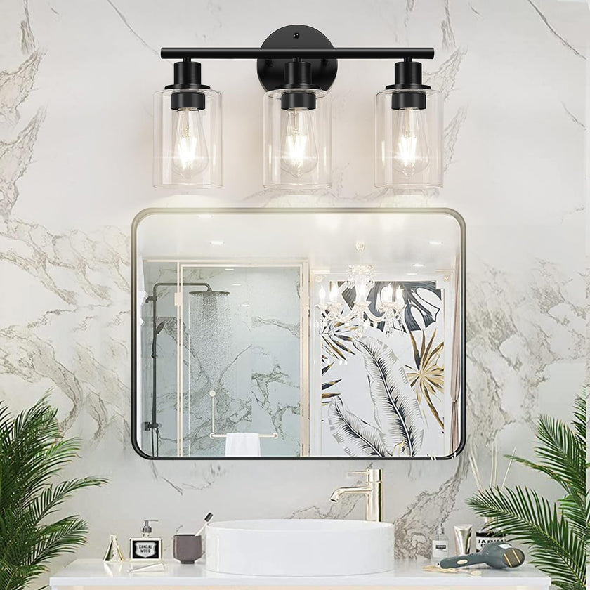 3-Light Bathroom Light Fixtures, Black Bathroom Wall Lights, Modern Bathroom Vanity Light with Clear Glass Shade, Bathroom Wall Lamp for Mirror Kitchen Bedroom Living Room 🍁 All In One Marketplace Canada