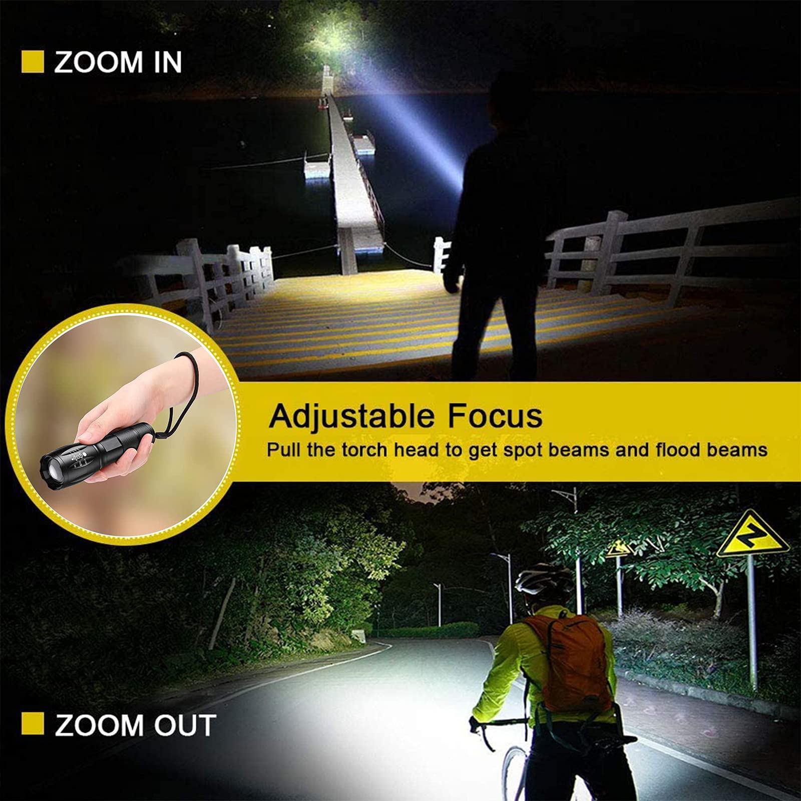 LED Flashlight, Ultra Bright XML T6 Handheld Flashlights - High Lumen, Zoomable, 5 Modes, Water-Resistant - Perfect for Camping Biking Home Emergency or Gift-Giving（2 Pack） 🍁 All In One Marketplace Canada