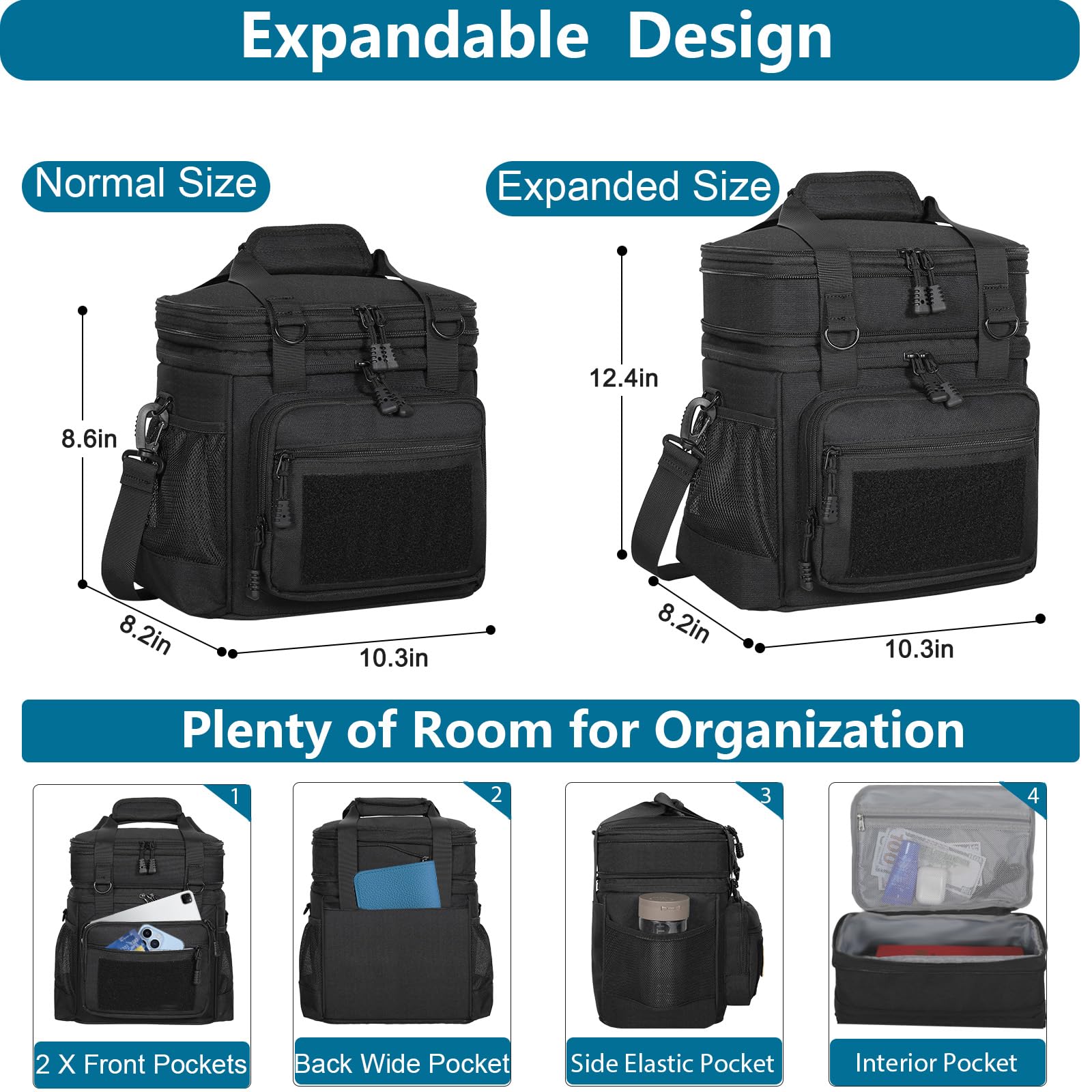 Tactical Lunch Box Cooler Bag - Expandable Insulated Lunch Bag for Men Daily - Large Lunchbox for Adults Work Shifts Outdoor Trips Black 16L 🍁 All In One Marketplace Canada