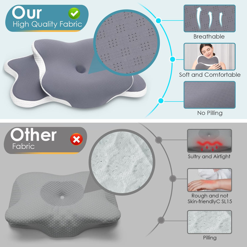 Delyoly Cervical Neck Pillow for Sleeping - Memory Foam Contour Pillow for Neck Pain Relief, Ergonomic Support for Side and Back Sleepers, Orthopedic Pillow with Breathable Ice Silk Cover（Gray） 🍁 All In One Marketplace Canada