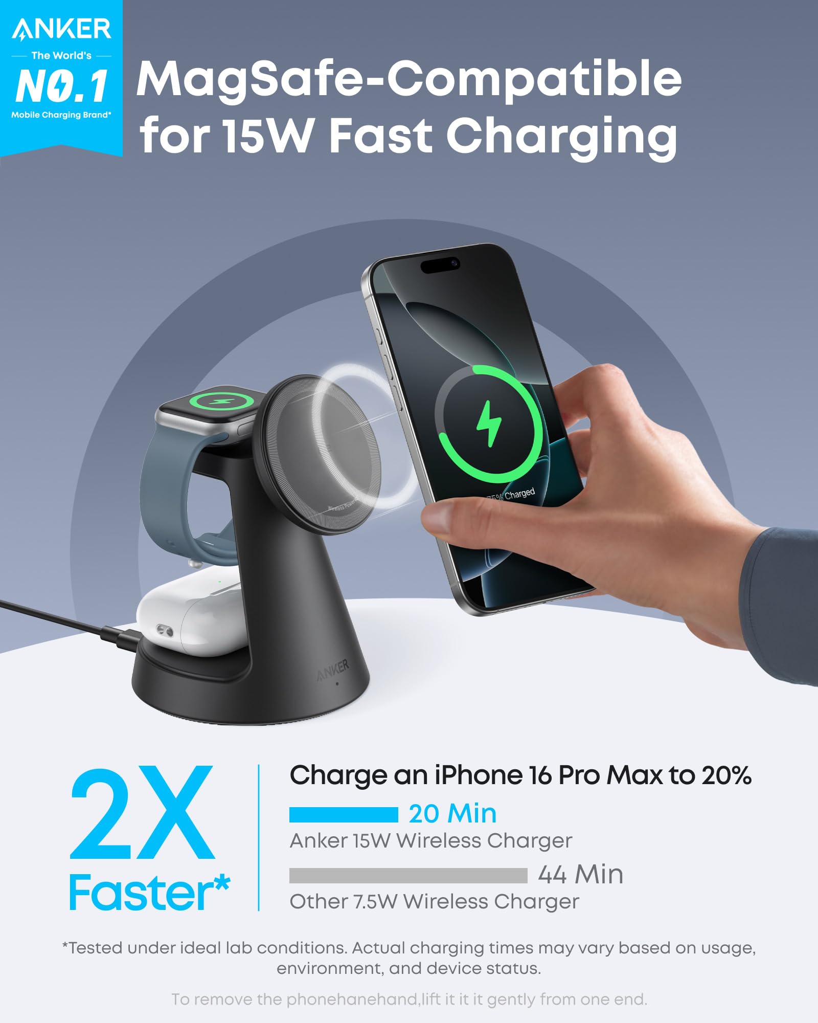 Anker MagSafe Charger Compatible, MagGo 3-in-1 Charging Station, Nano Charging Stand, Qi2 Certified 15W Magnetic Wireless Charger Dock, for iPhone17/16/15/14, Apple Watch,AirPods (Black) 🍁 All In One Marketplace Canada