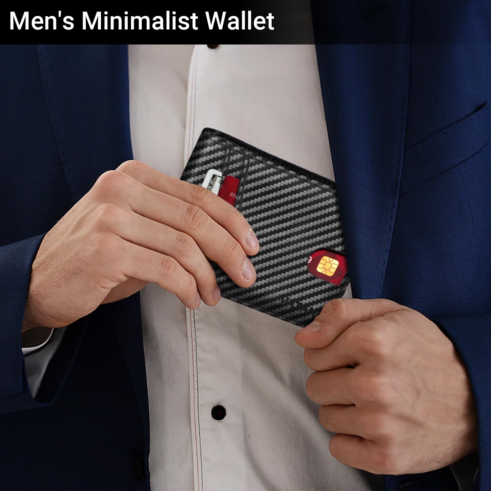 VATAN Wallet for Men Slim RFID Blocking Leather Credit Card Holder Wallet for 15 Cards, Bifold Minimalist Thin Wallet with 2 ID Windows & Cash Slot, with Gift Box (Carbon Fiber Black) 🍁 All In One Marketplace Canada
