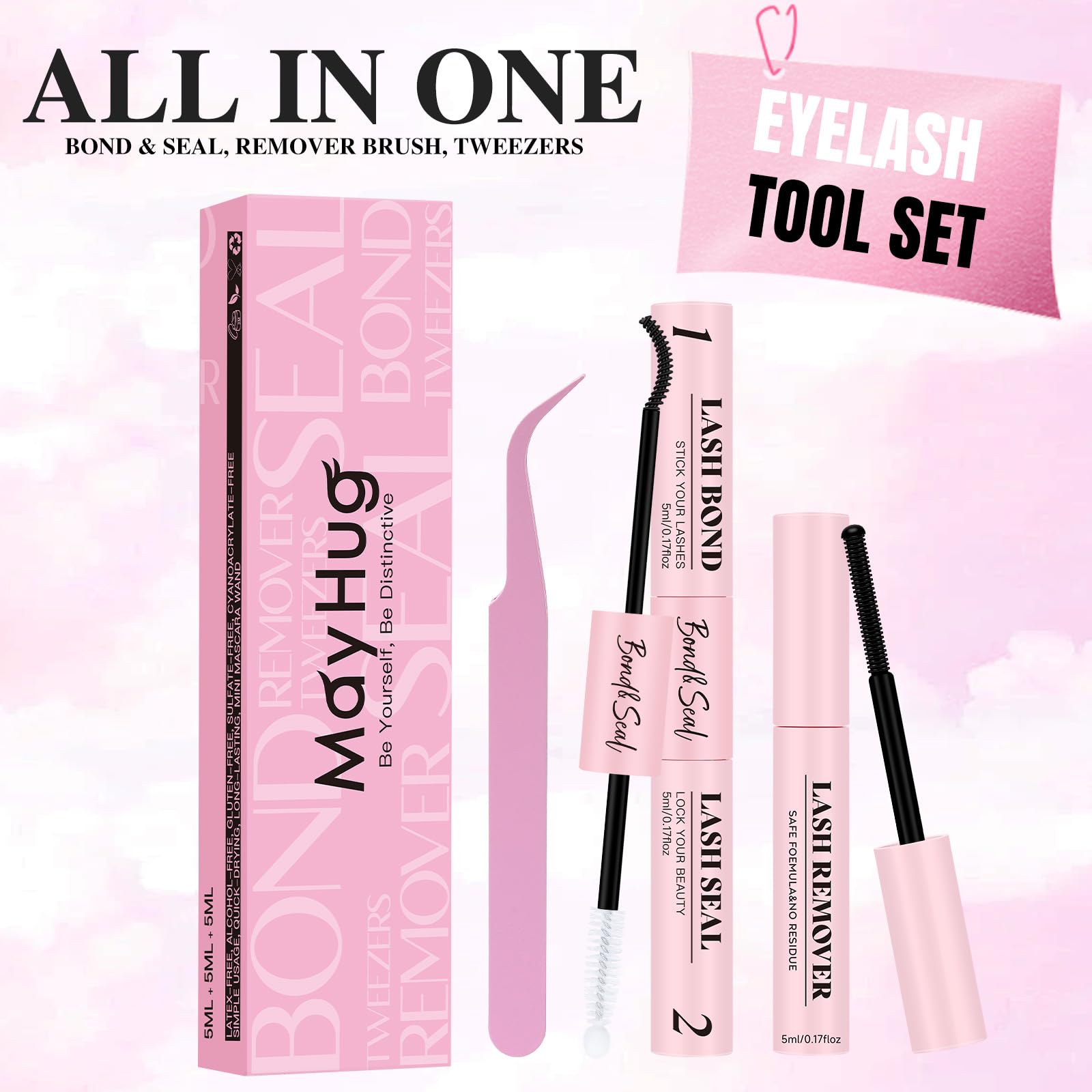 Mayhug Lash Cluster Glue Waterproof Lash Bond and Seal Kit with Lash Glue Remover and Tweezers Long-Lasting For DIY Eyelash Extension At Home Use Beginners Friendly Kit 4-in-1 🍁 All In One Marketplace Canada