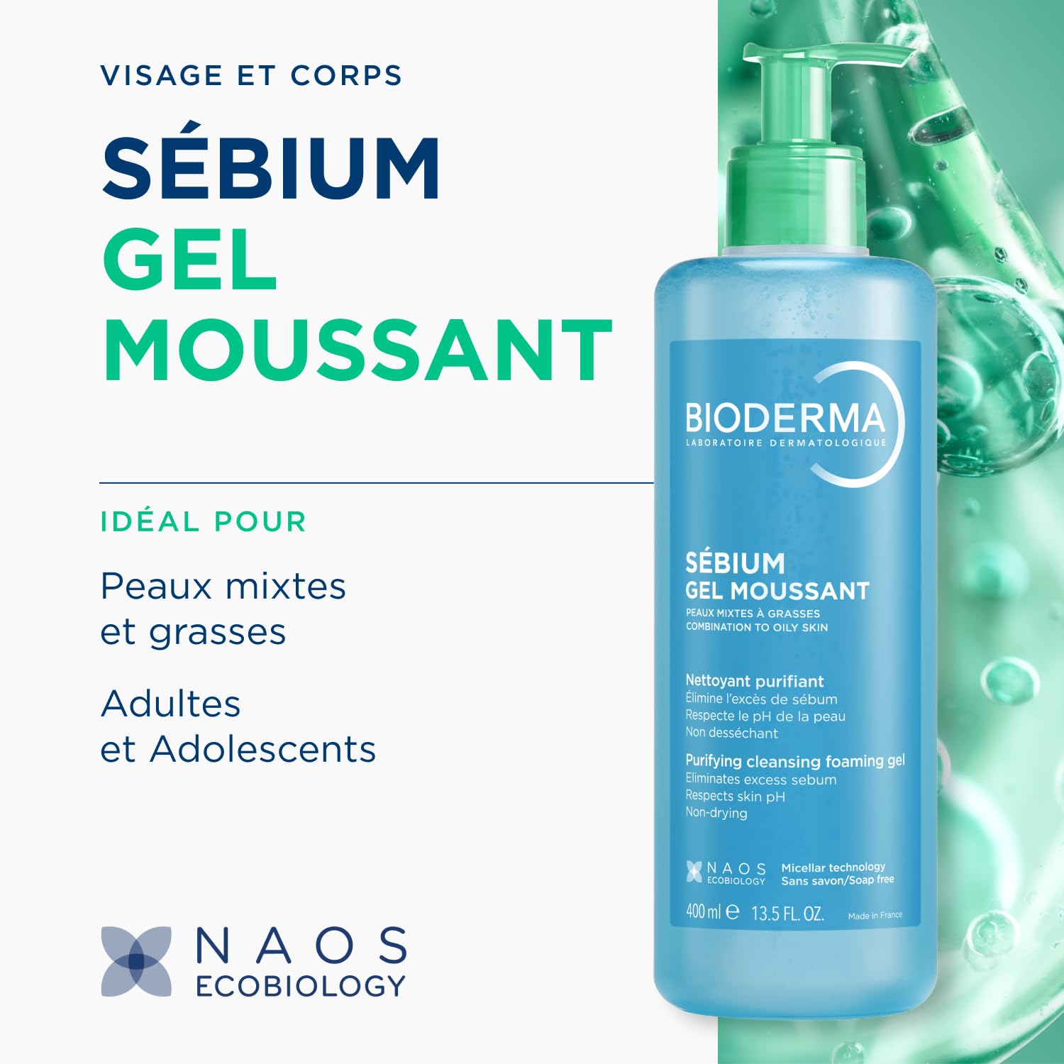 Bioderma Sébium Foaming Gel Gentle Face Cleanser Pump, Makeup Removing Cleanser, Skin Purifying Face Wash for Combination to Oily Skin 🍁 All In One Marketplace Canada