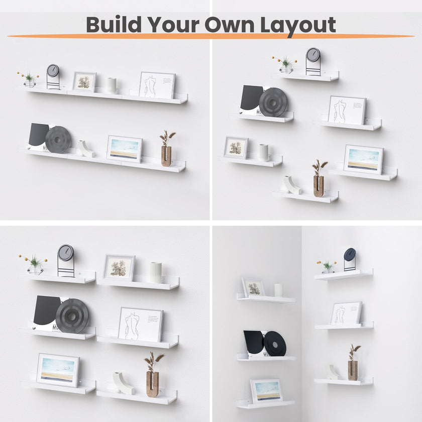 upsimples Floating Shelves for Wall, Decor Storage Set of 6, Wall Mounted Wood Shelves for Bedroom, Living Room, Bathroom, Kitchen, Picture Ledge Shelves, White 🍁 All In One Marketplace Canada