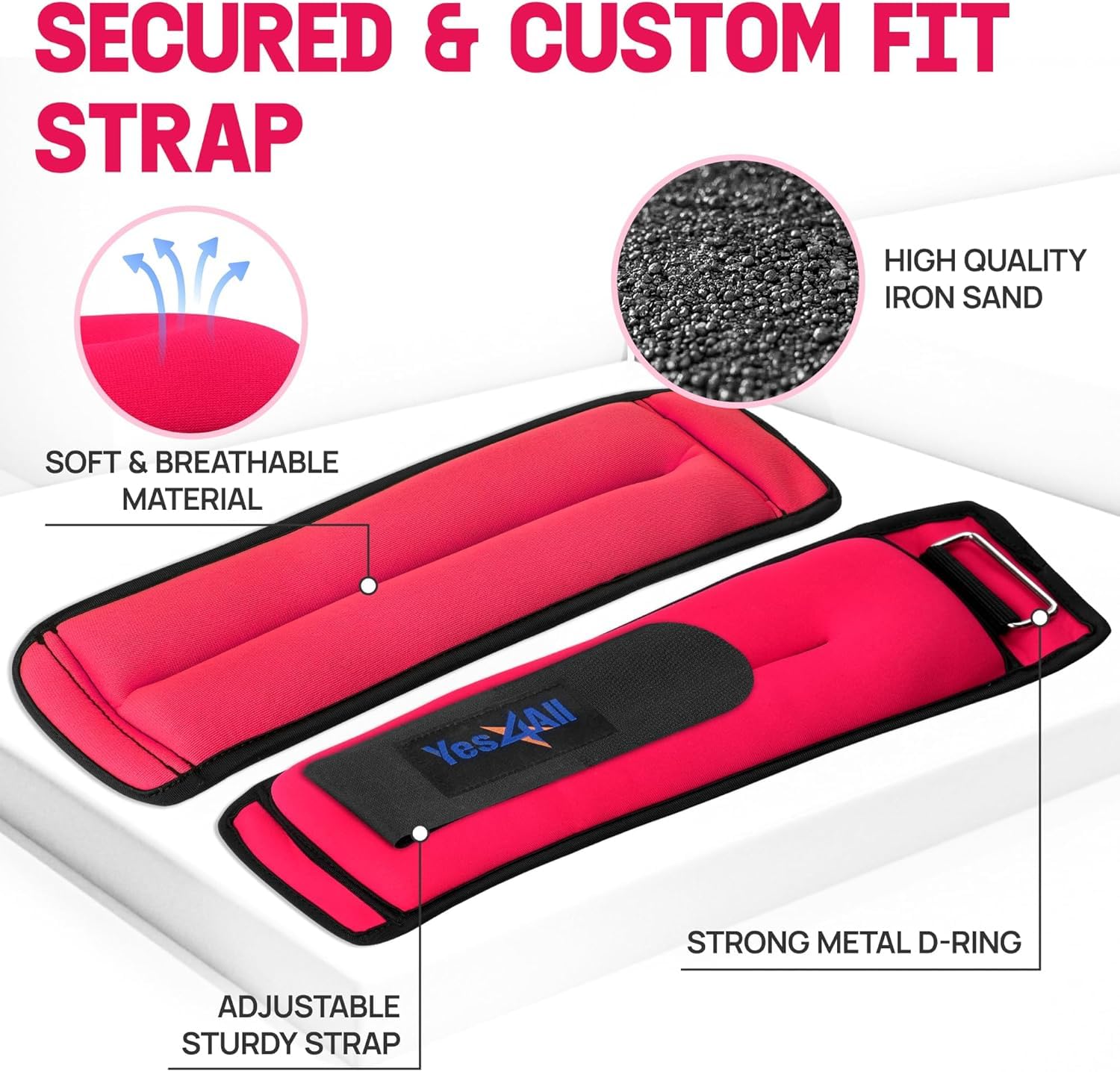 Yes4All Set of 2 Ankle/Wrist Weight Neoprene – Comfort Fit with Adjustable Strap - Ideal for Walking, Fitness, Cardio Exercise (5 lbs, Red) 🍁 All In One Marketplace Canada