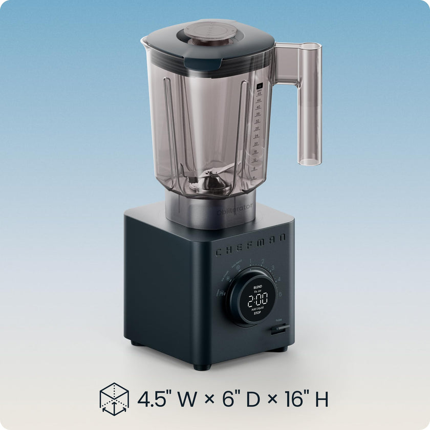 Chefman Obliterator 48 oz Countertop Blender for Smoothies, 1380W Motor to Crush Ice,Nuts & Frozen Fruit with Stainless Steel Blade Auto Blend Function, Includes Tamper & Scraper-MIDNIGHT 🍁 All In One Marketplace Canada