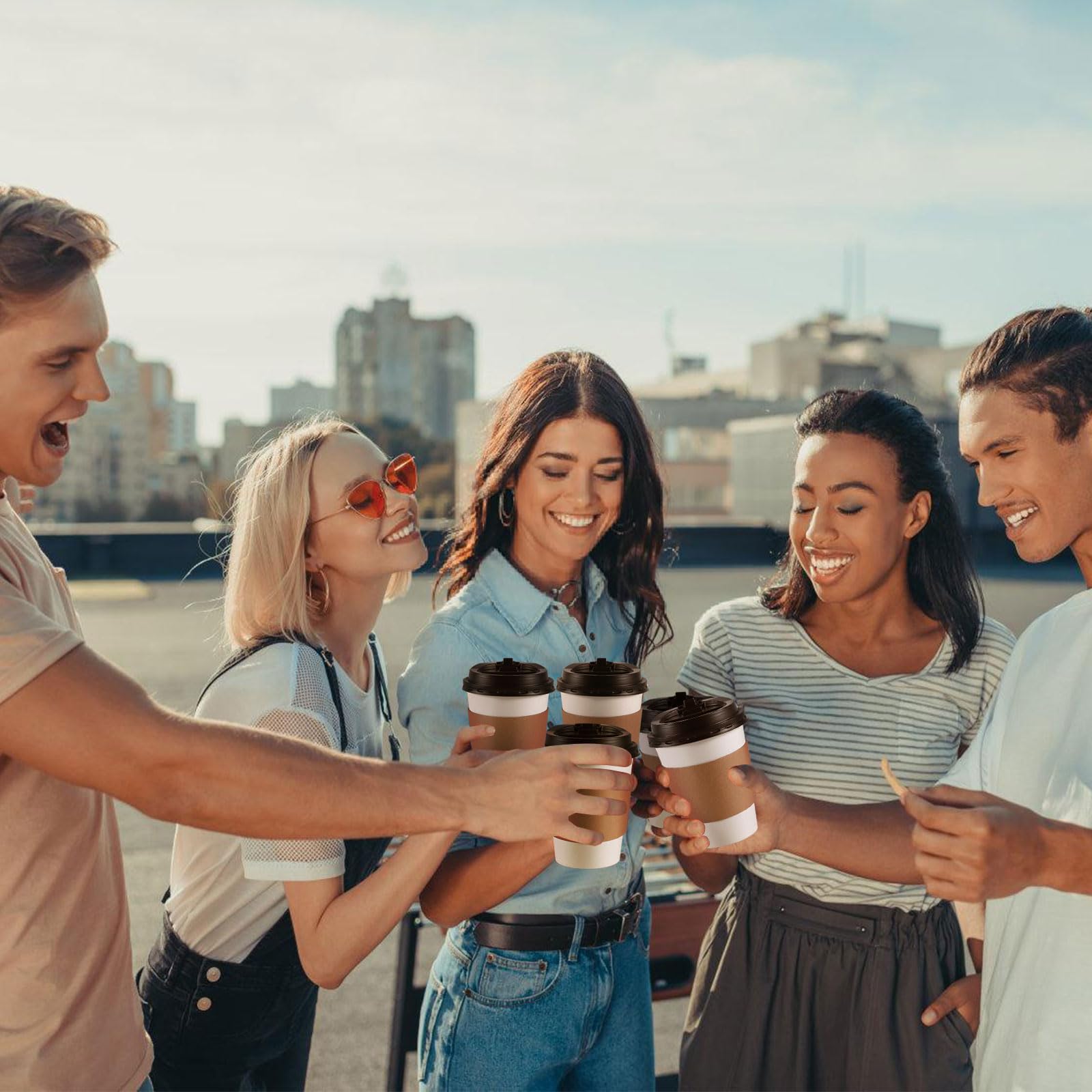 120 Pack Paper Coffee Cups Disposable Paper Party Cups Bulk to Go Hot/Cold Beverage Drinking Cups with Lids, Sleeves, Straws Paper Cups Bundle for Party Travel Home Restaurant Cafe (White, 12 oz) 🍁 All In One Marketplace Canada
