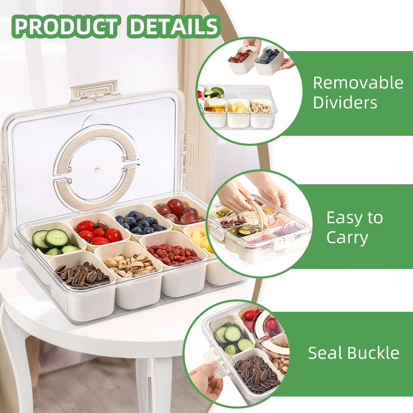 Snackle Box Container with Lid & Handle, Airtight Divided Snack Organizer, Portable Charcuterie Board for Travel, Road Trips, Picnic, Fruits, Veggies, Candy & Nuts, 2 Pack 🍁 All In One Marketplace Canada