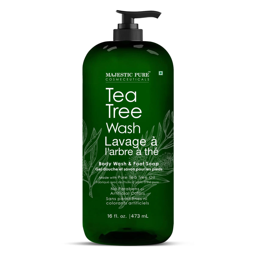 MAJESTIC PURE Tea Tree Body Wash with Collagen - Helps Nail Fungus, Athletes Foot, Ringworms, Jock Itch, Acne, Eczema & Body Odor - Soothes Itching - (Packaging May Vary), 16 fl oz 🍁 All In One Marketplace Canada