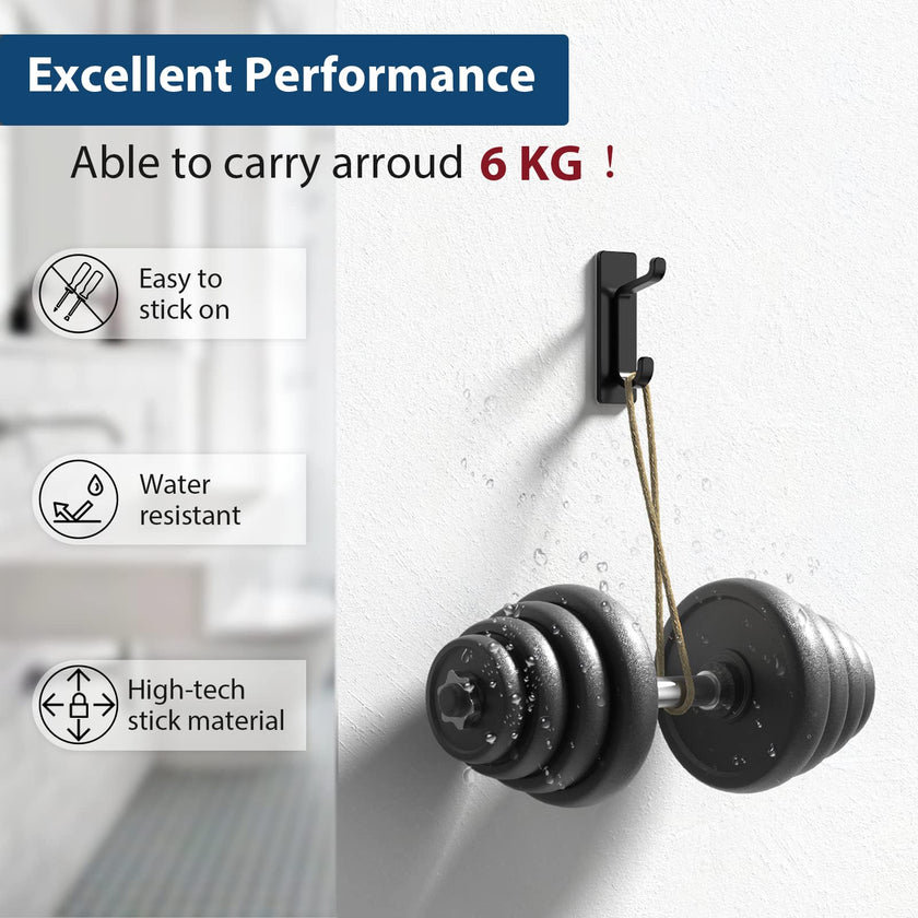 Self Adhesive Hooks for Hanging, Waterproof Towel Hook for Bathroom, Black Wall Hanger for Shower, Coat, Door, Robe, Sticky and Heavy Duty, 6-Pack 🍁 All In One Marketplace Canada
