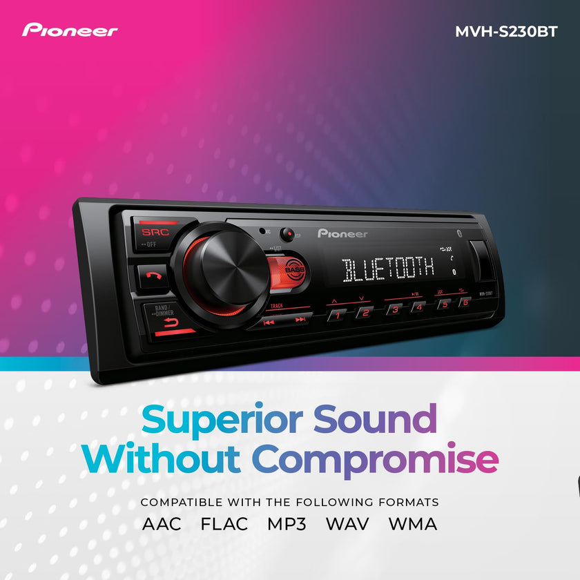 Pioneer MVH-S230BT 1-Din Digital Media Receiver – Bluetooth, USB, 50W x 4 Output, AM/FM Radio, iPhone/Android Compatible, Front/SW (Mono) Selectable RCA Output 🍁 All In One Marketplace Canada