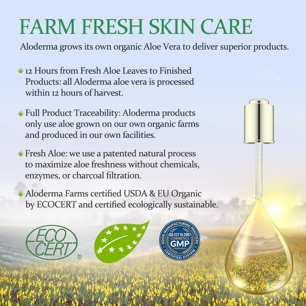 Aloderma 99% Organic Aloe Vera Gel for Skin Made within 12 Hours of Harvest, Non-Sticky Aloe Vera Gel for Sunburn Relief, Natural, Soothing Hydrating Aloe Vera for Face & Hair, Lightweight Gel, 10.6oz 🍁 All In One Marketplace Canada