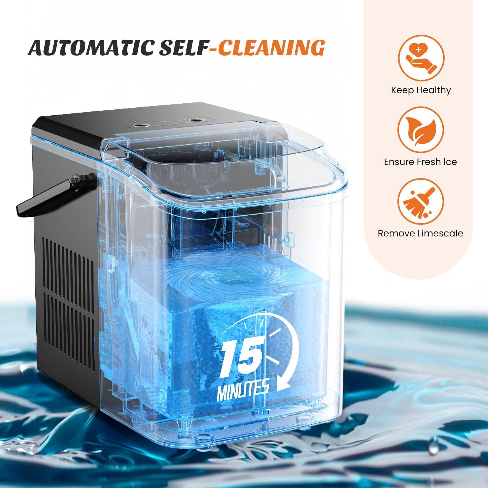 Sweetcrispy Countertop Ice Maker with Handle, 26lbs/24H Portable Ice Machine, 9 Bullet Ice Cubes Ready in 6 Mins, Self-Cleaning, Quiet Compact Ice Maker for Home, Kitchen, RV, Camping, Black 🍁 All In One Marketplace Canada