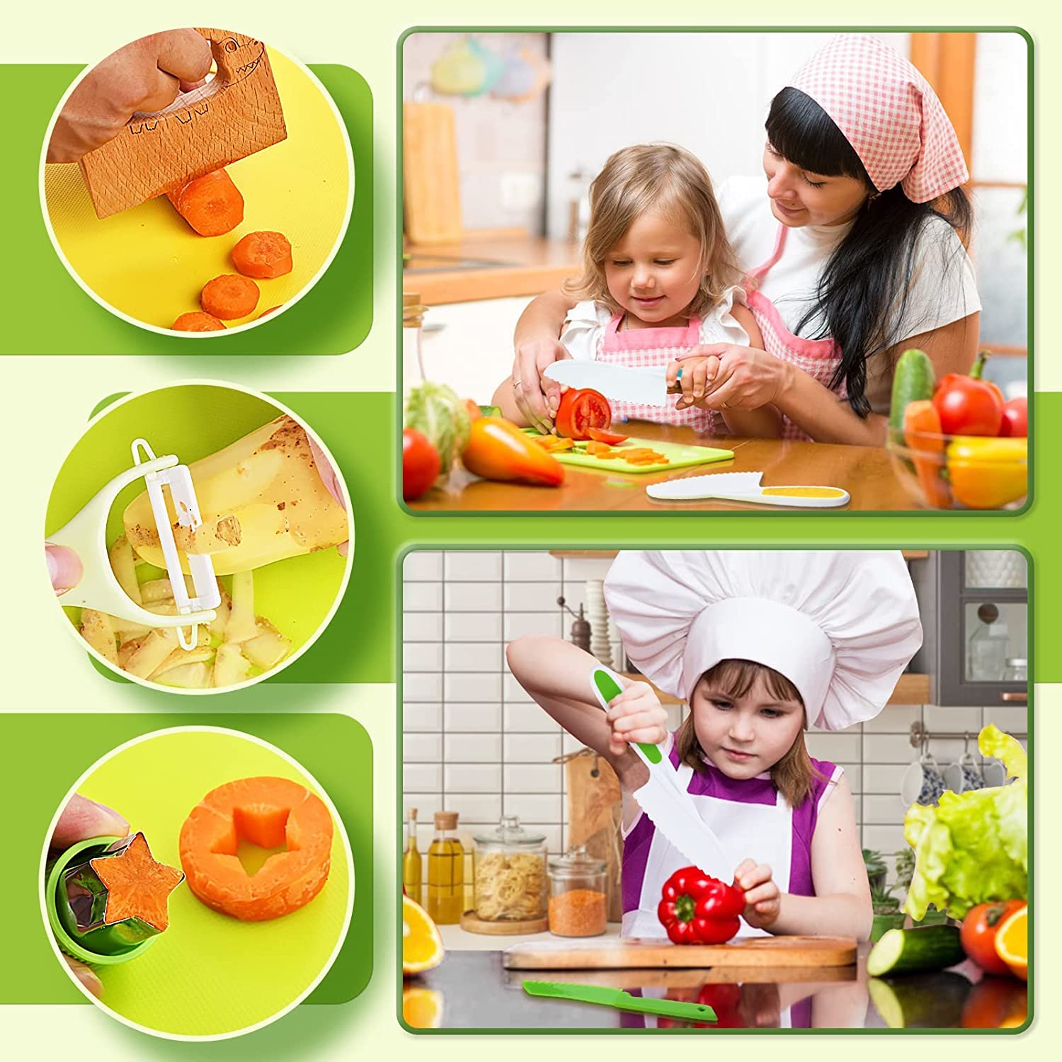 Montessori Kitchen Tools for Toddlers-Kids Cooking Sets Real-Toddler Safe Knives Set (13pcs) 🍁 All In One Marketplace Canada