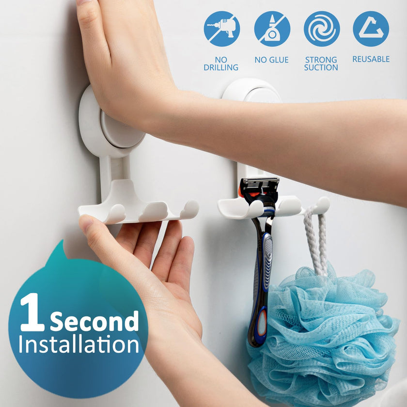 TAILI Shower Razor Holder Suction Cup, Vacuum Hanger Door Hooks for Shower Wall Towel Loofah Sponge Bathroom, Removable Waterproof, White, 2 Pack 🍁 All In One Marketplace Canada