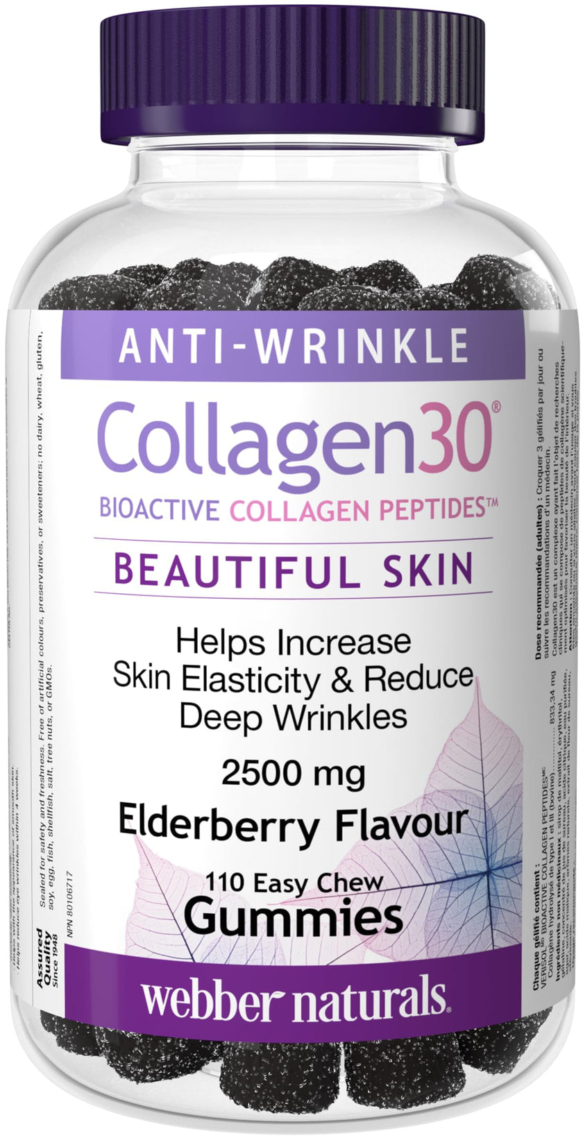 Webber Naturals Collagen30 Anti-Wrinkle Gummy, 2,500mg of Bioactive Collagen Peptides Per Serving, 110 Gummies, Helps Reduce Deep Wrinkles, Fine Lines & Stimulates Skin Cells 🍁 All In One Marketplace Canada