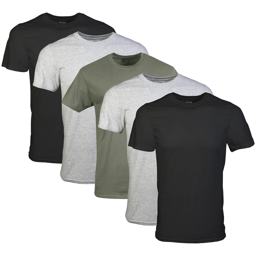 Gildan Men's Crew T-Shirts, Multipack, Style G1100, Black/Sport Grey/Military Green (5-Pack), Large 🍁 All In One Marketplace Canada