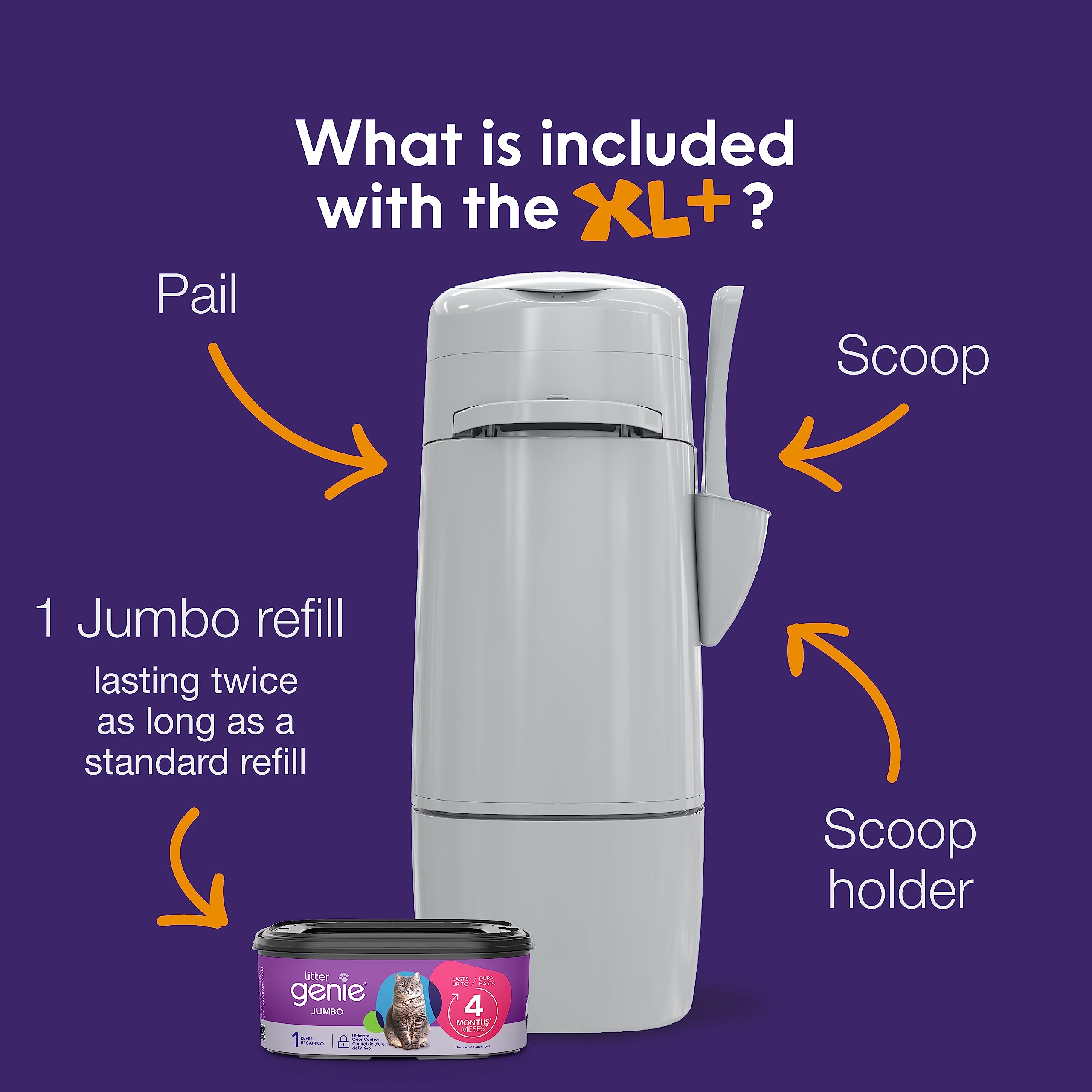 Litter Genie XL+ Pail – Ideal for Multi cat Homes - Includes one Jumbo 24ft cat Litter Bags Refill, Scoop, and Scoop Holder 🍁 All In One Marketplace Canada