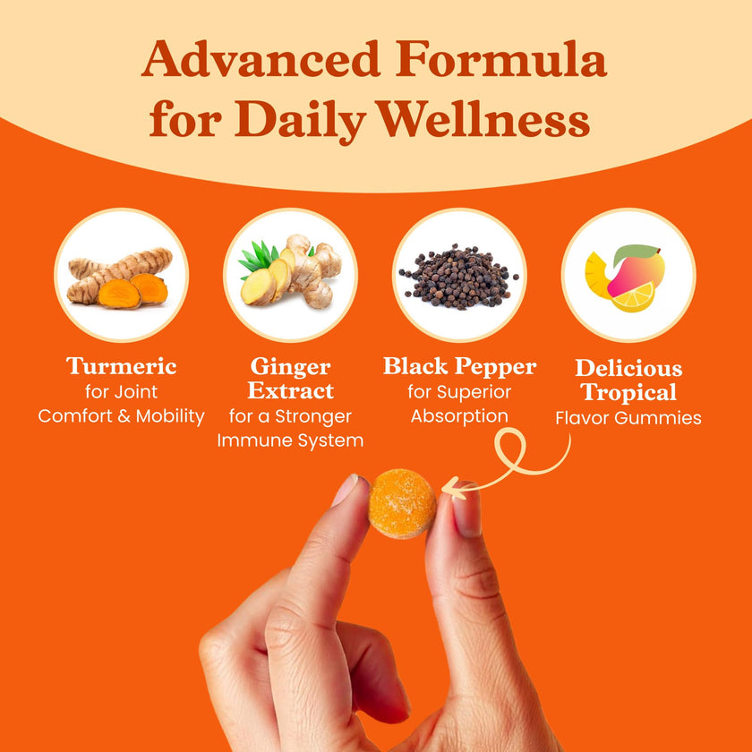 BeLive Turmeric Curcumin with Black Pepper & Ginger - 60 Gummies I Turmeric and Ginger Supplement for Immune Support, Healthy Skin, and Mobility - Tropical Flavor 🍁 All In One Marketplace Canada