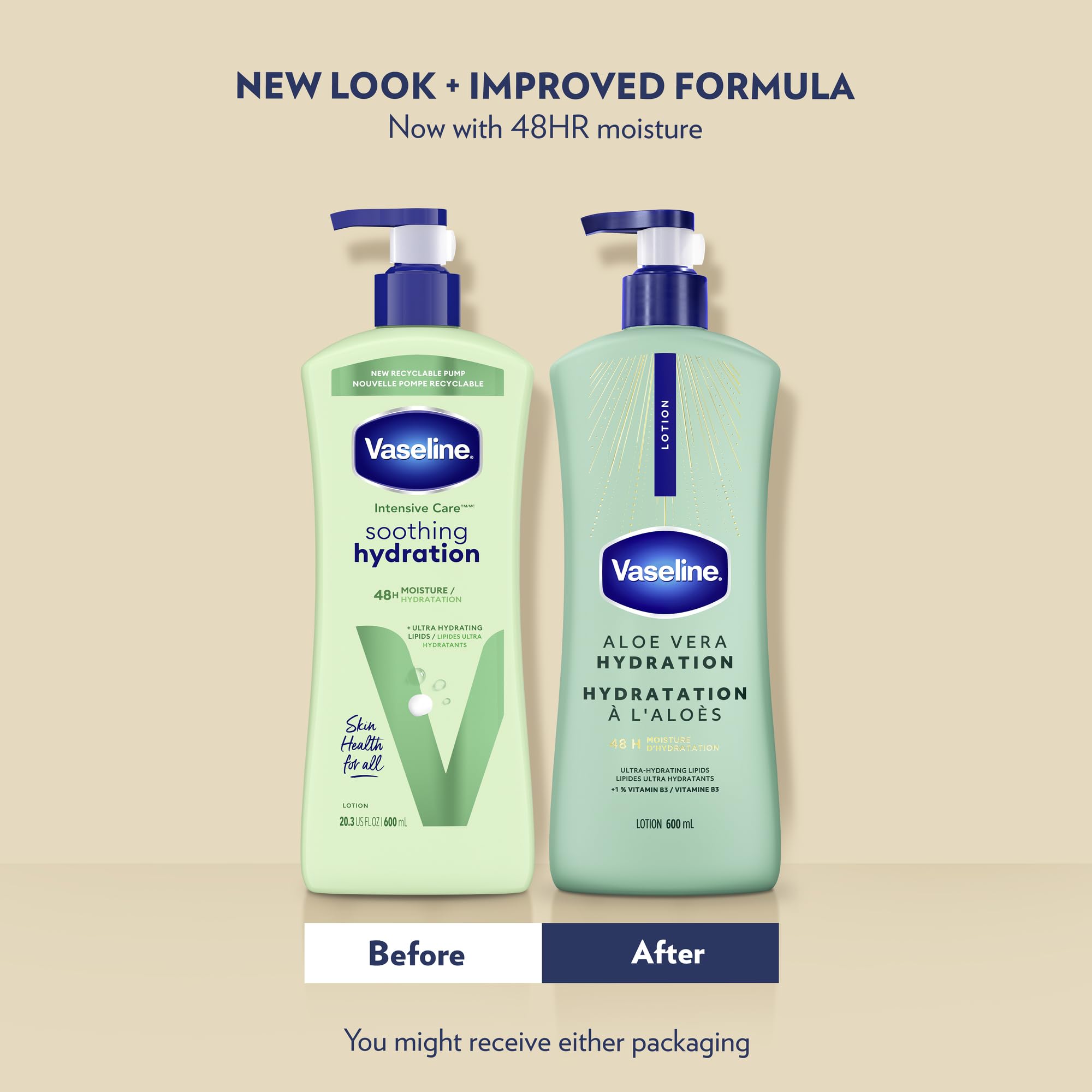 Vaseline Intensive Care Aloe Vera Hydration Body Lotion for Dry Skin with 48H Moisture + Ultra hydrating lipids, 600 ml (3-pack) 🍁 All In One Marketplace Canada