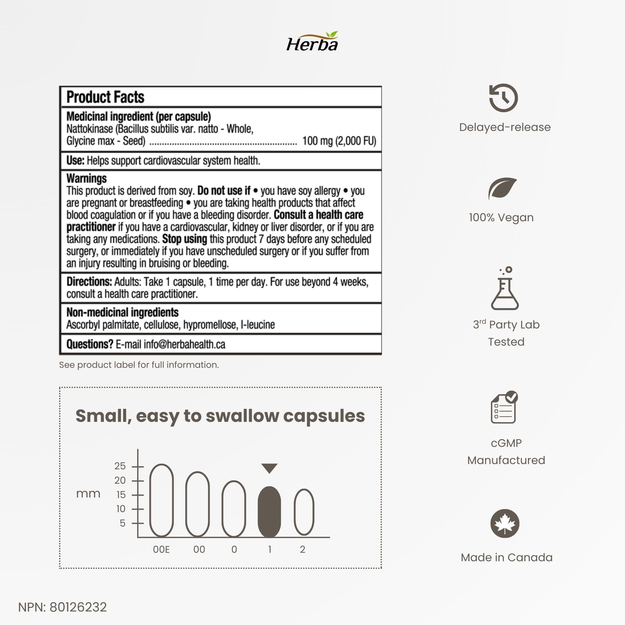 Herba Nattokinase Supplement 2000 FU – 100mg, 120 Delayed Release Capsules | Helps to Support Heart Health | Made in Canada 🍁 All In One Marketplace Canada