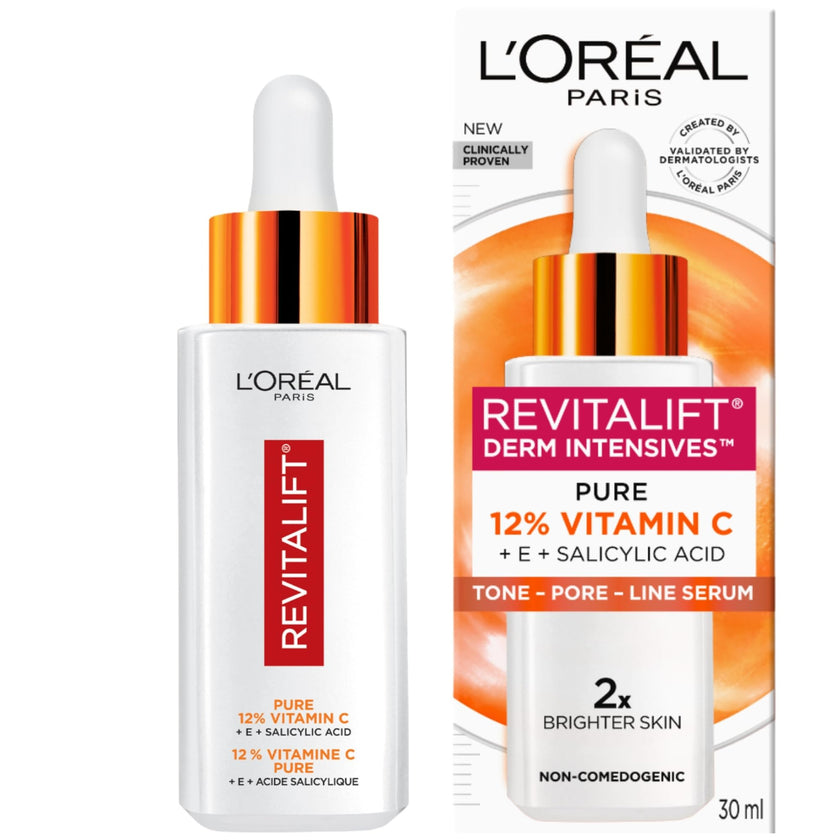 L'Oréal Paris 12% Pure Vitamin C Serum, Face Serum with Vitamin E & Salicylic Acid for Antioxidant Protection & Less Visible Pores, Revitalift Derm Intensives, 30mL 🍁 All In One Marketplace Canada