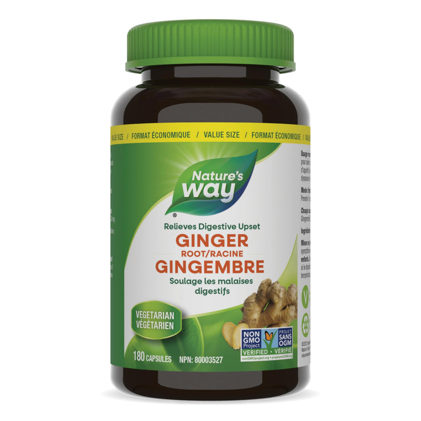 Nature's Way Ginger Root – Traditional Digestive Support Supplement - Used in Herbal Medicine to Help Relieve Digestive Upset – Non-GMO - 180 Vegetarian Capsules, Value Size 🍁 All In One Marketplace Canada